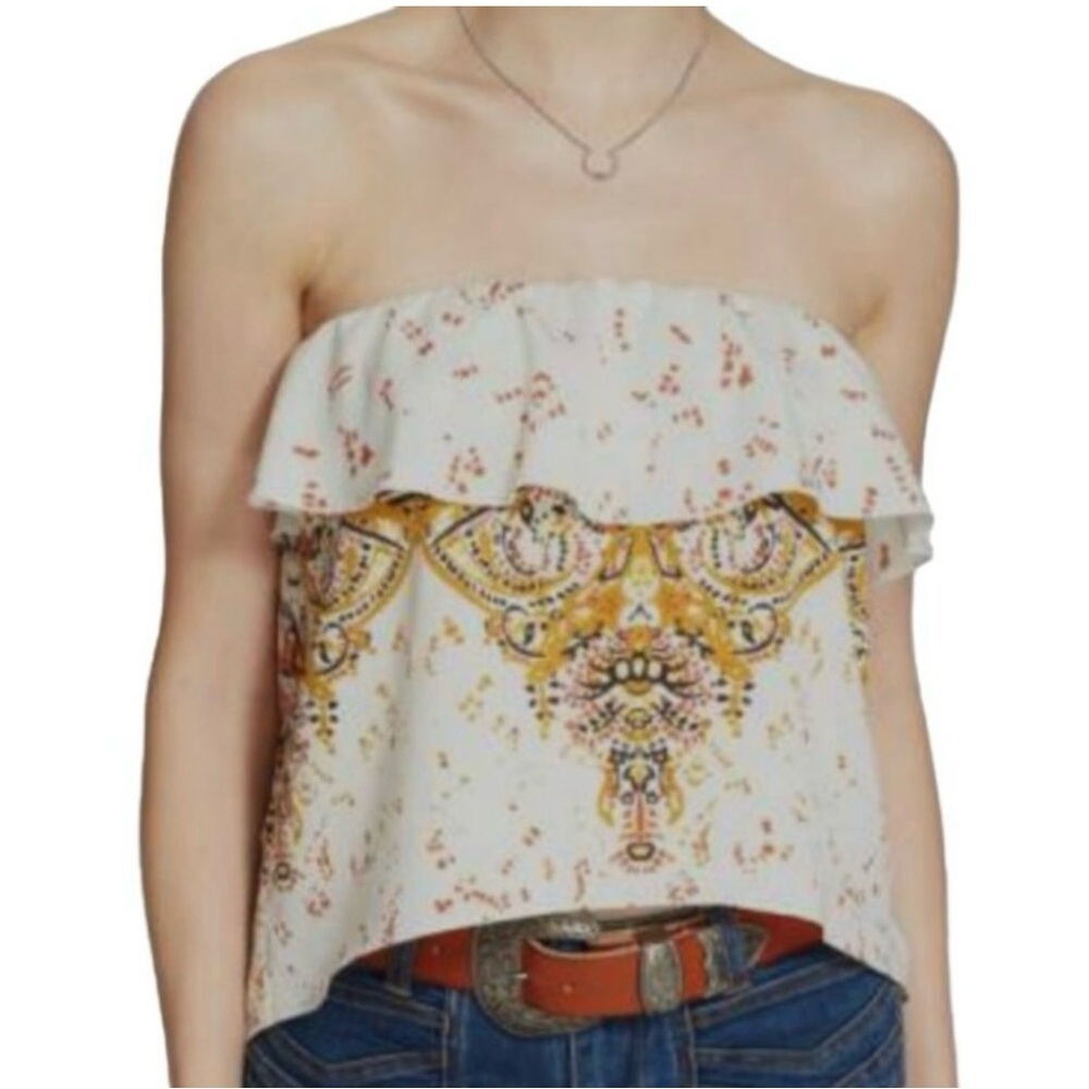 Free People Intimately Strapless Tube Top Ruffle Paisley Top Size Small